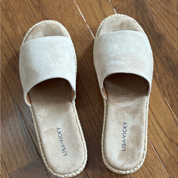 Tan Suede Espadrille Style Slip-On Sandals